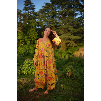 Raas Life Devi Mustard Floral Kurta & Palazzo (Set of 2)
