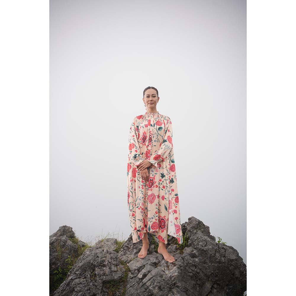 Raas Life Durga Peach Floral Maxi Dress