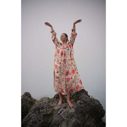 Raas Life Durga Peach Floral Maxi Dress