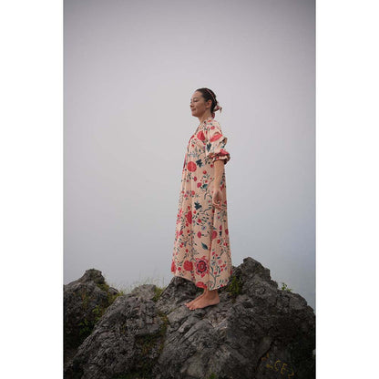 Raas Life Durga Peach Floral Maxi Dress