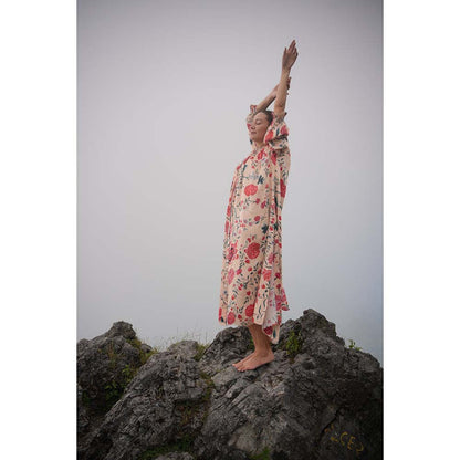 Raas Life Durga Peach Floral Maxi Dress