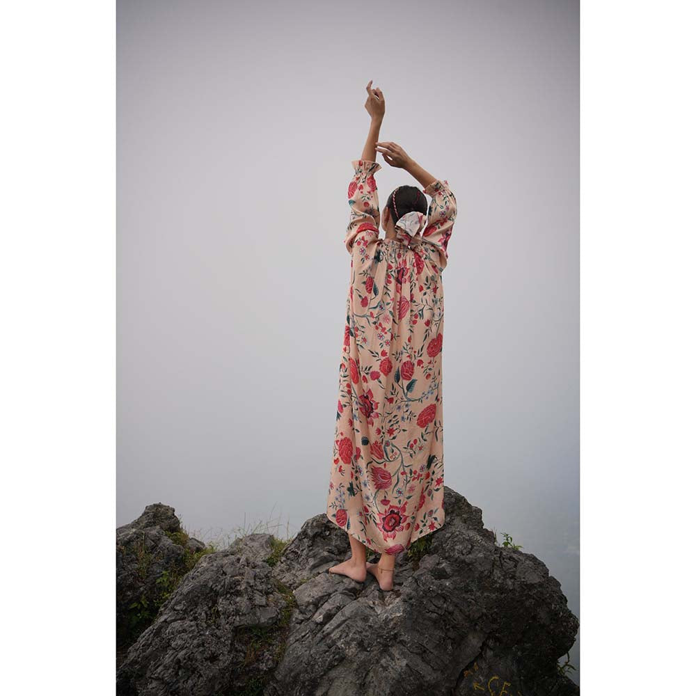 Raas Life Durga Peach Floral Maxi Dress