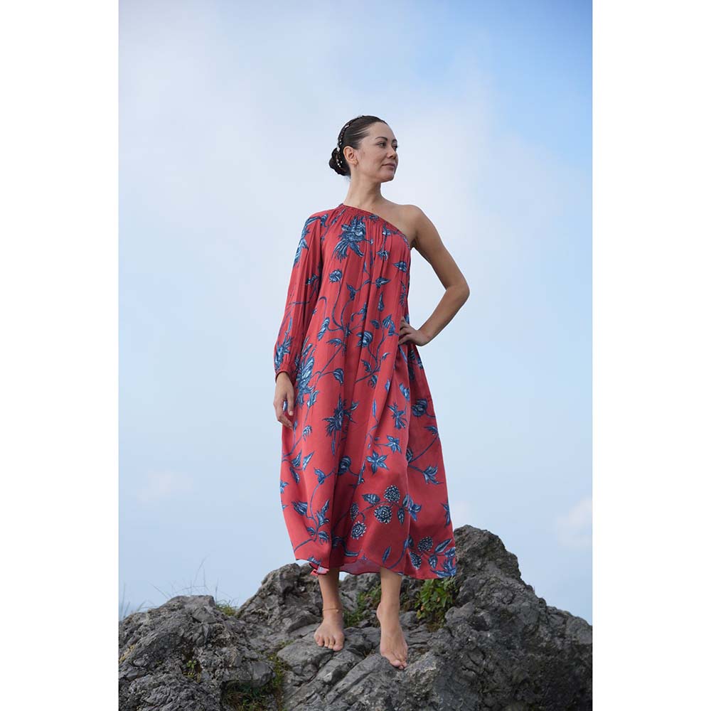 Raas Life Maya Daali Maroon Floral Midi Dress