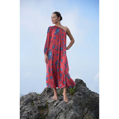 Raas Life Maya Daali Maroon Floral Midi Dress