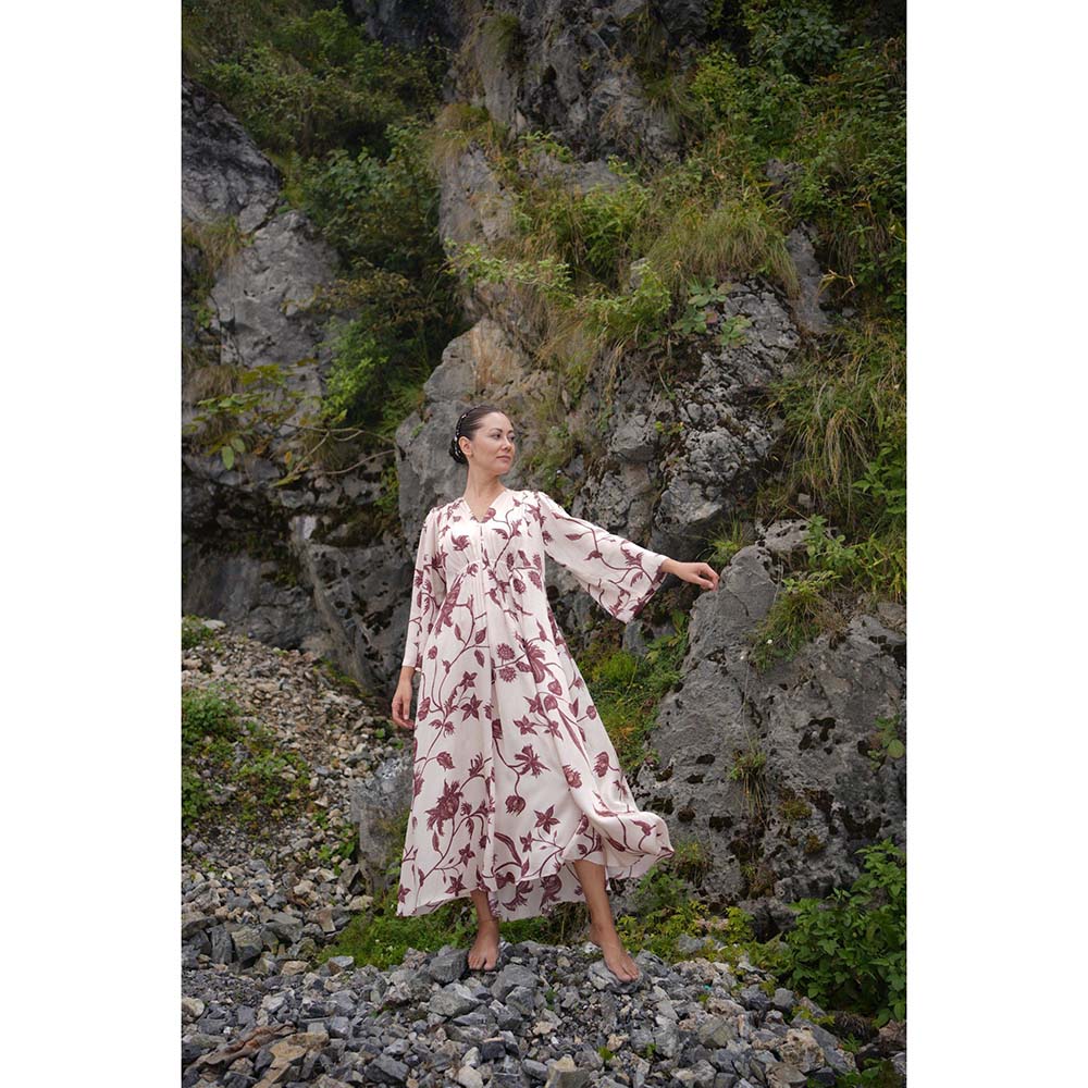 Raas Life Shringara Beige Floral Maxi Dress