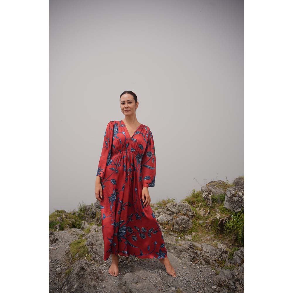 Raas Life Shringara Daal Maroon Floral Maxi Dress