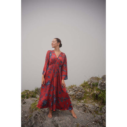 Raas Life Shringara Daal Maroon Floral Maxi Dress