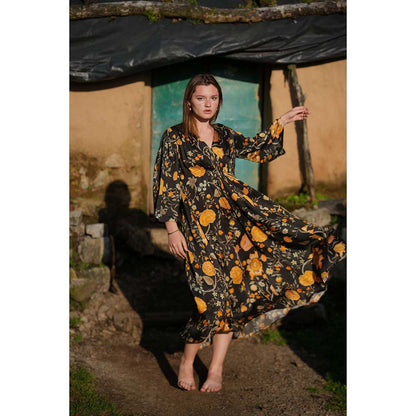 Raas Life Shringara Jhilmil Black Floral Midi Dress
