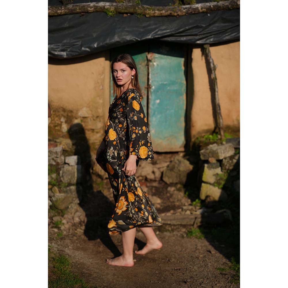 Raas Life Shringara Jhilmil Black Floral Midi Dress