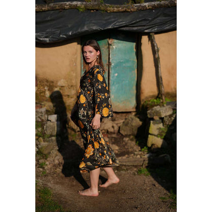 Raas Life Shringara Jhilmil Black Floral Midi Dress