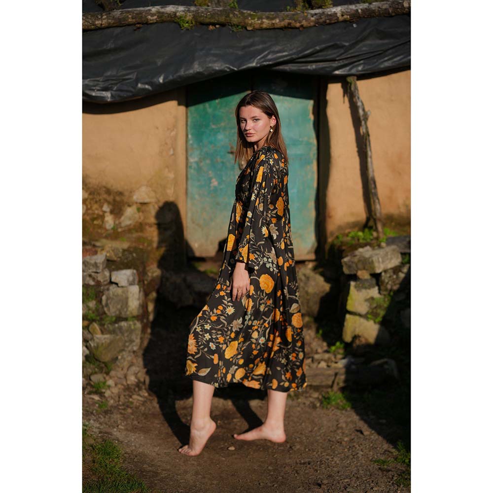 Raas Life Shringara Jhilmil Black Floral Midi Dress
