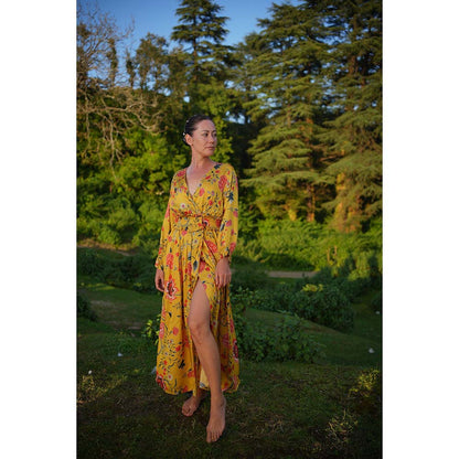Raas Life Kali Mustard Floral Maxi Dress