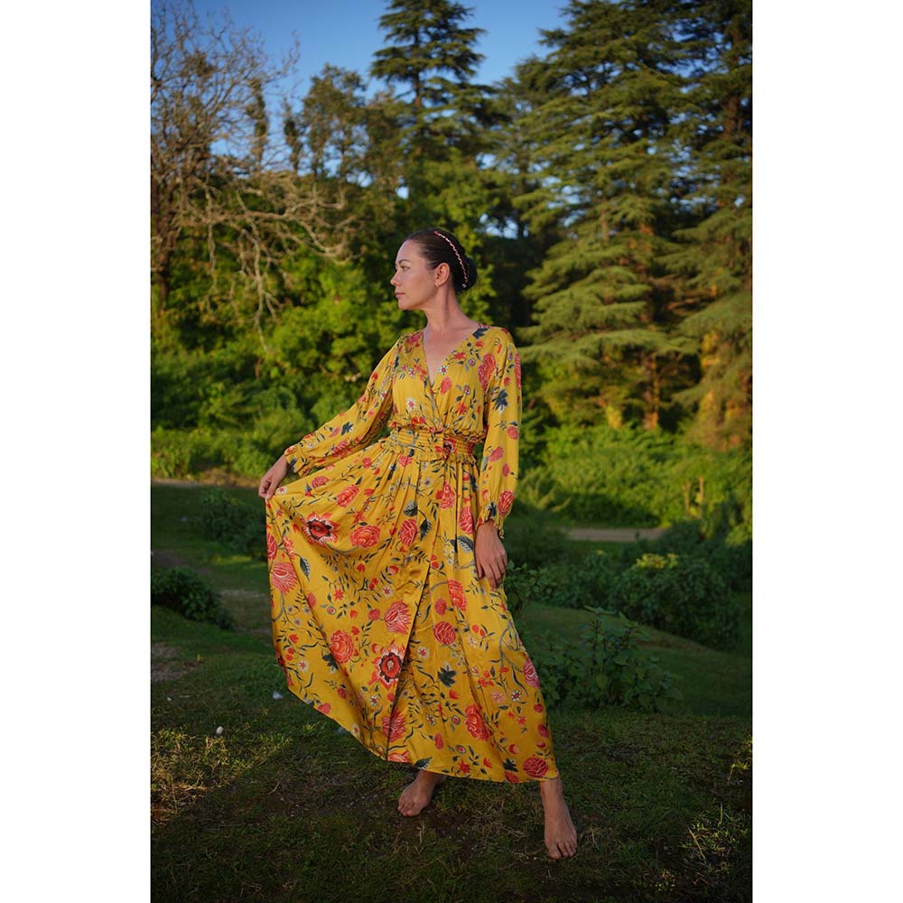 Raas Life Kali Mustard Floral Maxi Dress