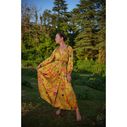 Raas Life Kali Mustard Floral Maxi Dress