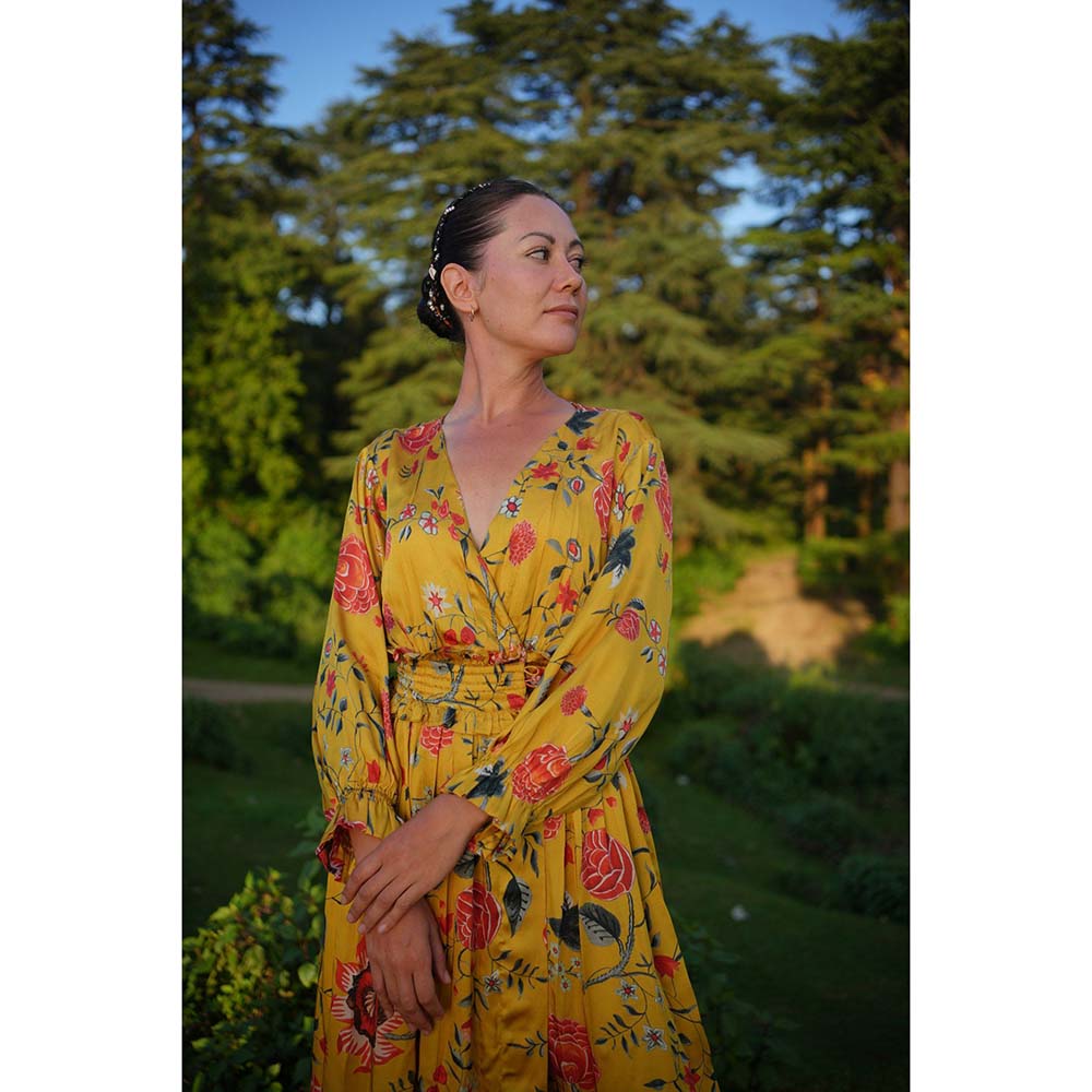 Raas Life Kali Mustard Floral Maxi Dress