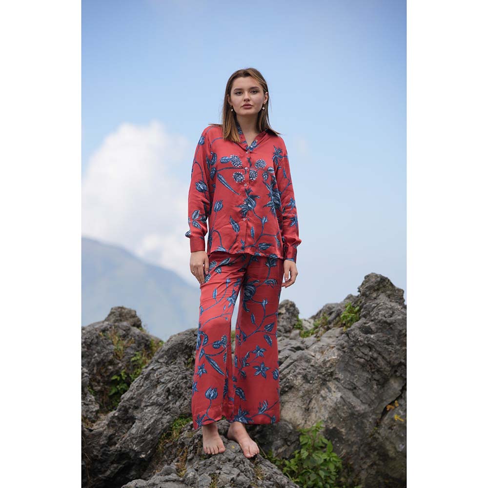 Raas Life Anaya Daali Maroon Printed Shirt & Trouser (Set of 2)