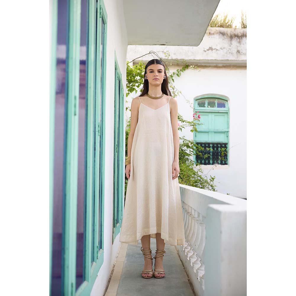 Raas Life Cream Moana Chanderi Sleeveless Dress