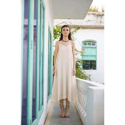 Raas Life Cream Moana Chanderi Sleeveless Dress