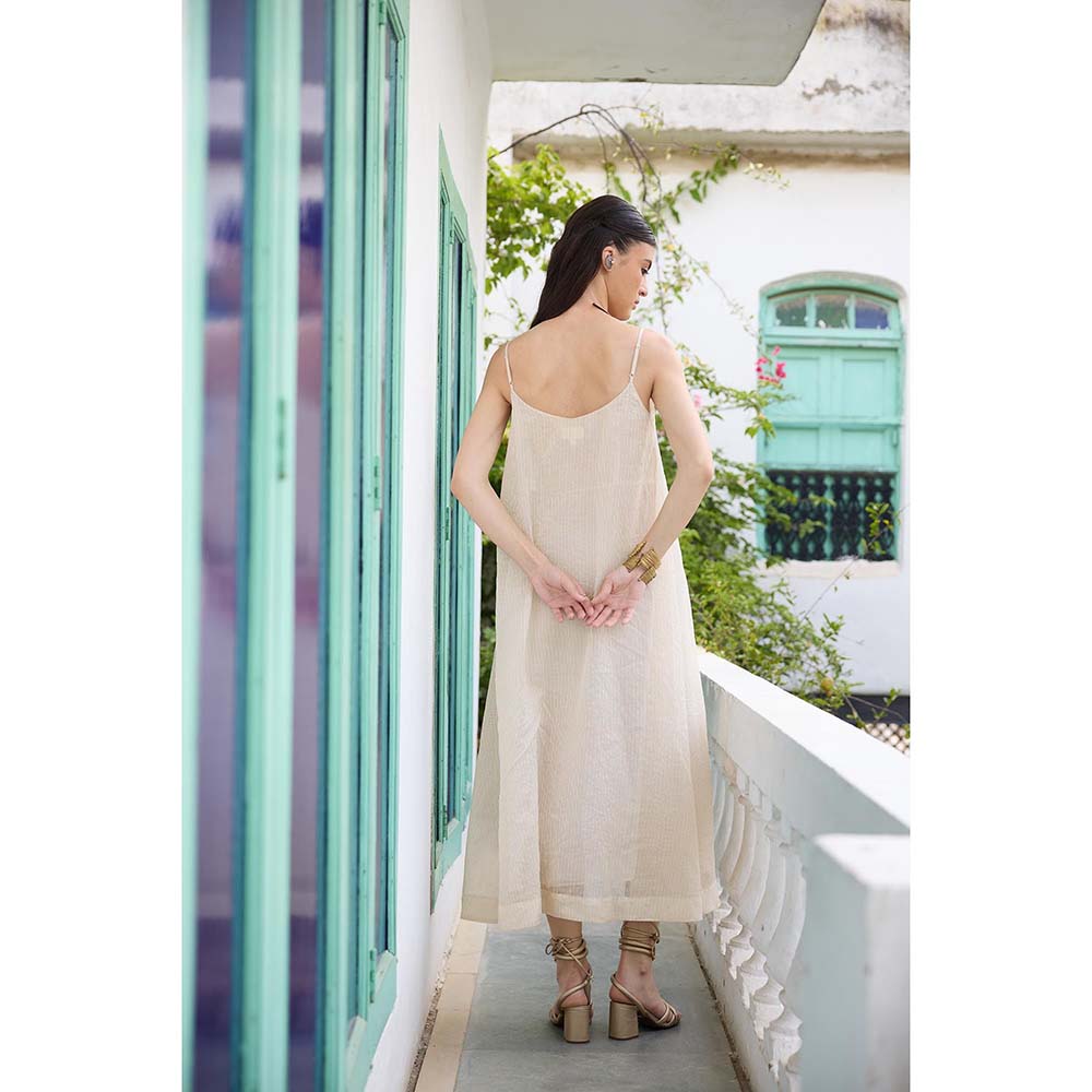 Raas Life Cream Moana Chanderi Sleeveless Dress