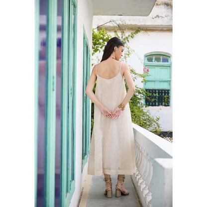 Raas Life Cream Moana Chanderi Sleeveless Dress
