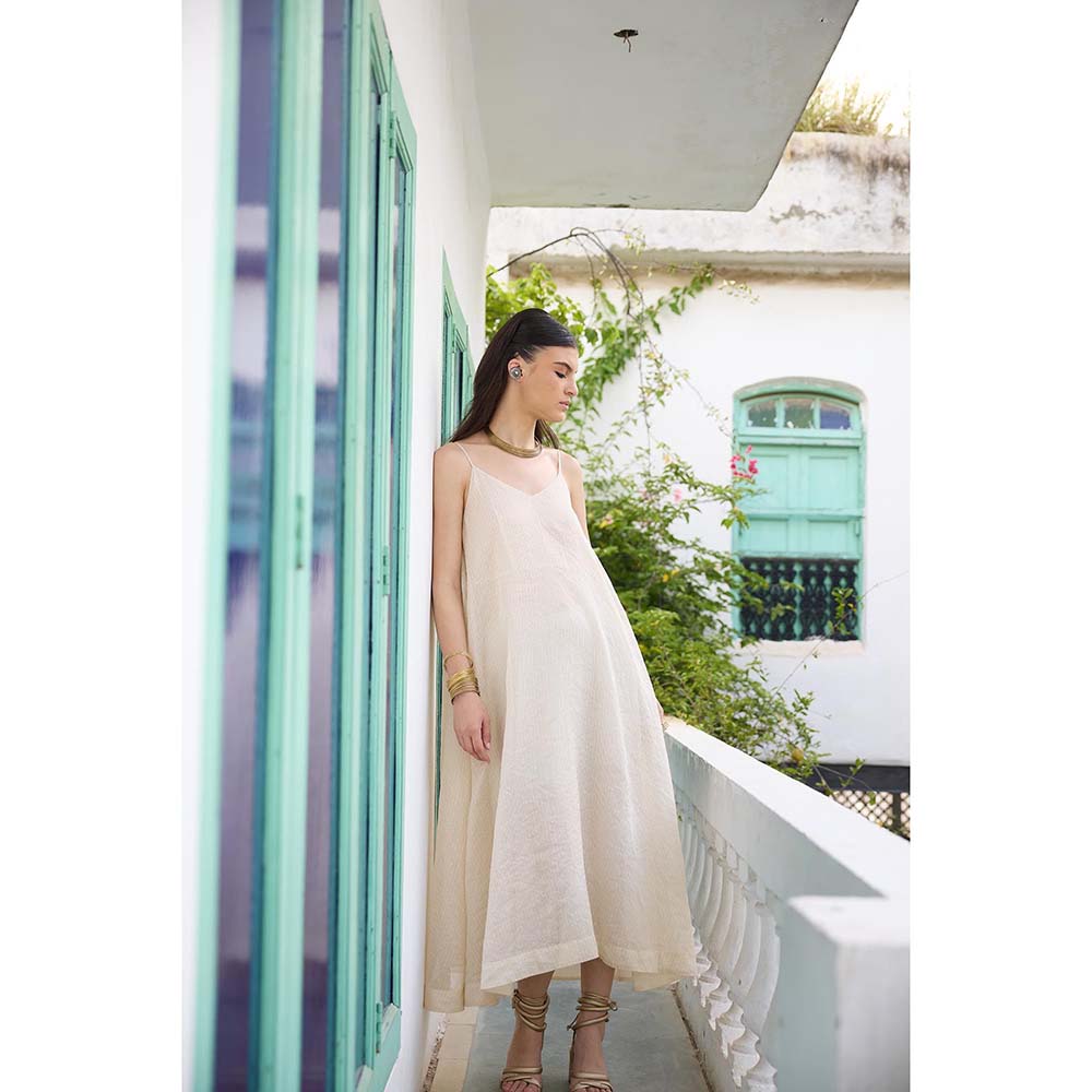 Raas Life Cream Moana Chanderi Sleeveless Dress