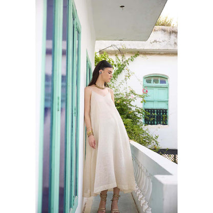 Raas Life Cream Moana Chanderi Sleeveless Dress