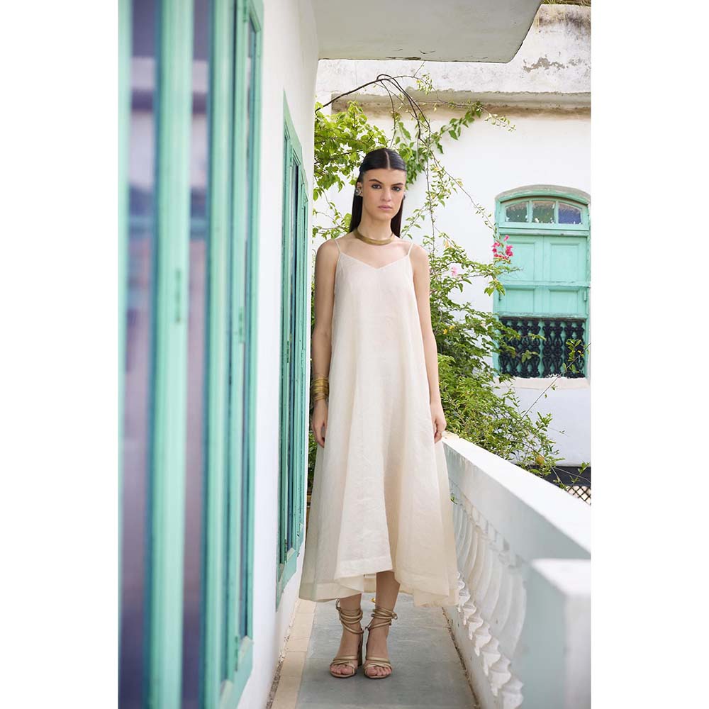 Raas Life Cream Moana Chanderi Sleeveless Dress