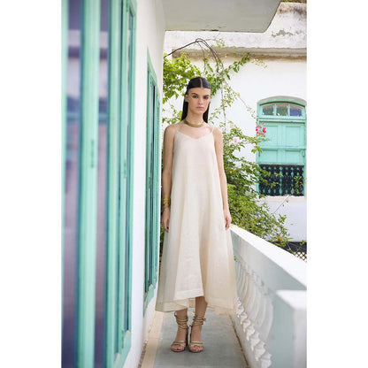 Raas Life Cream Moana Chanderi Sleeveless Dress