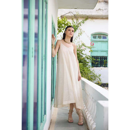 Raas Life Cream Moana Chanderi Sleeveless Dress