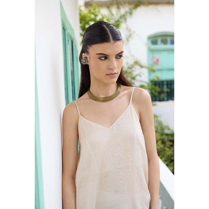 Raas Life Cream Moana Chanderi Sleeveless Dress