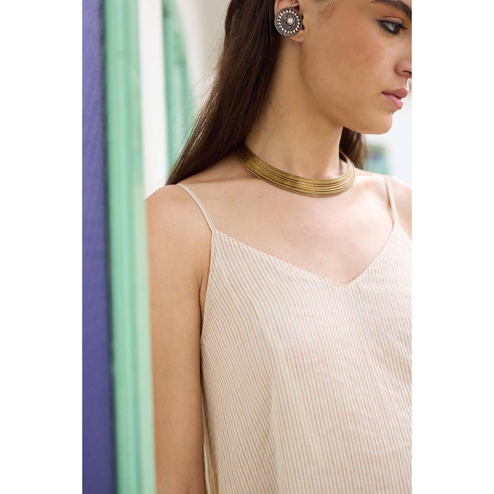 Raas Life Cream Moana Chanderi Sleeveless Dress