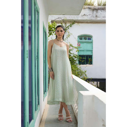 Raas Life Green Moana Chanderi Sleeveless Dress