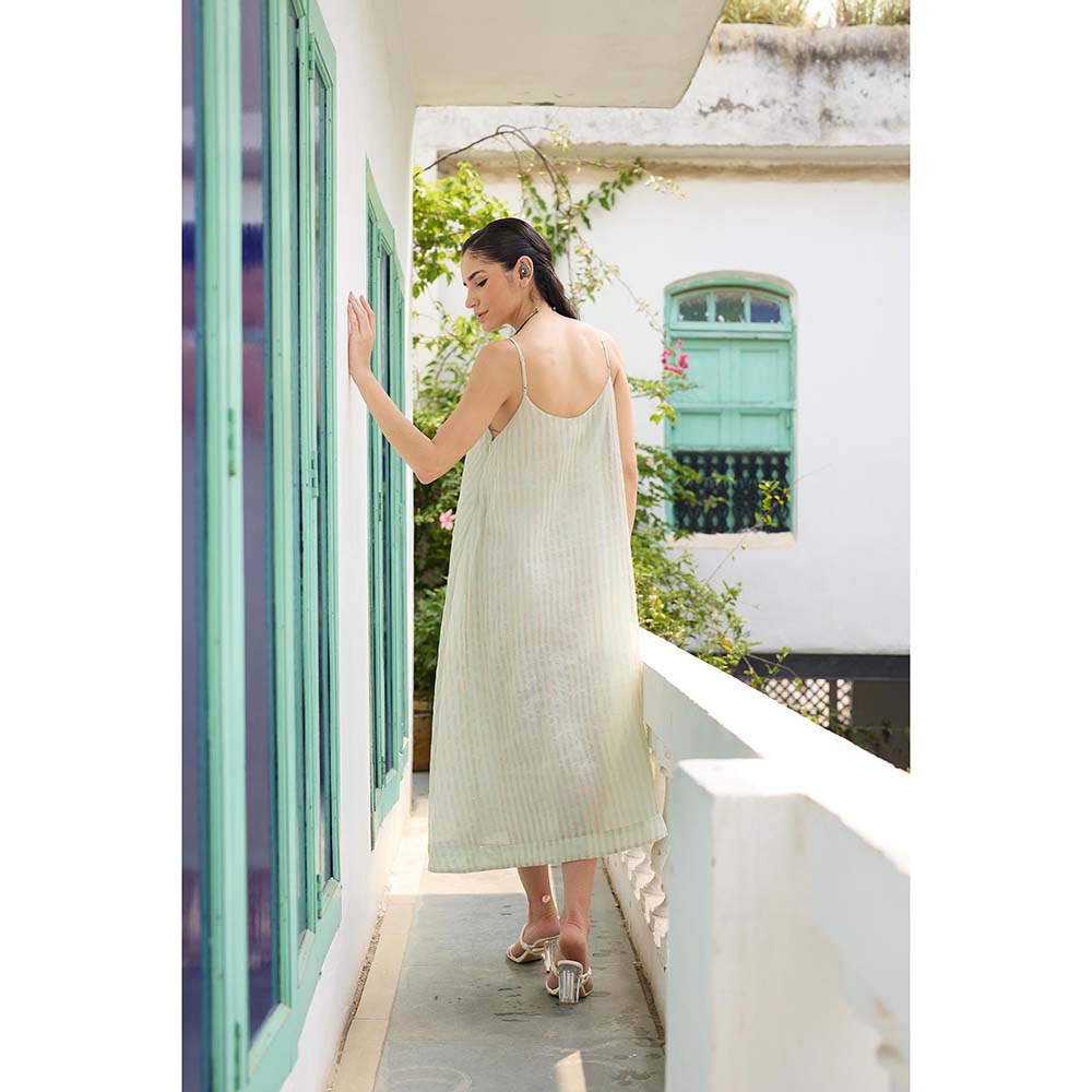 Raas Life Green Moana Chanderi Sleeveless Dress