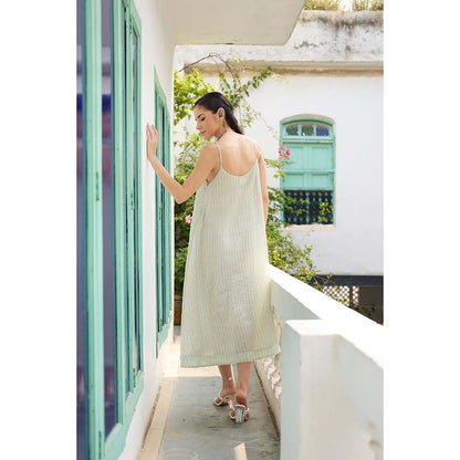 Raas Life Green Moana Chanderi Sleeveless Dress