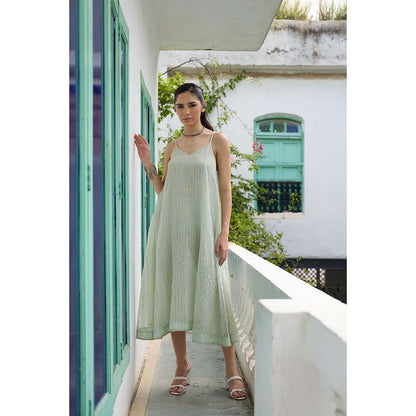 Raas Life Green Moana Chanderi Sleeveless Dress