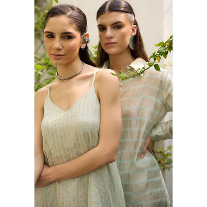 Raas Life Green Moana Chanderi Sleeveless Dress