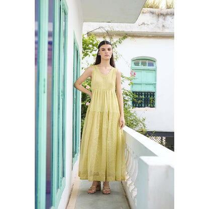 Raas Life Lime Yellow Heer Chanderi Dress