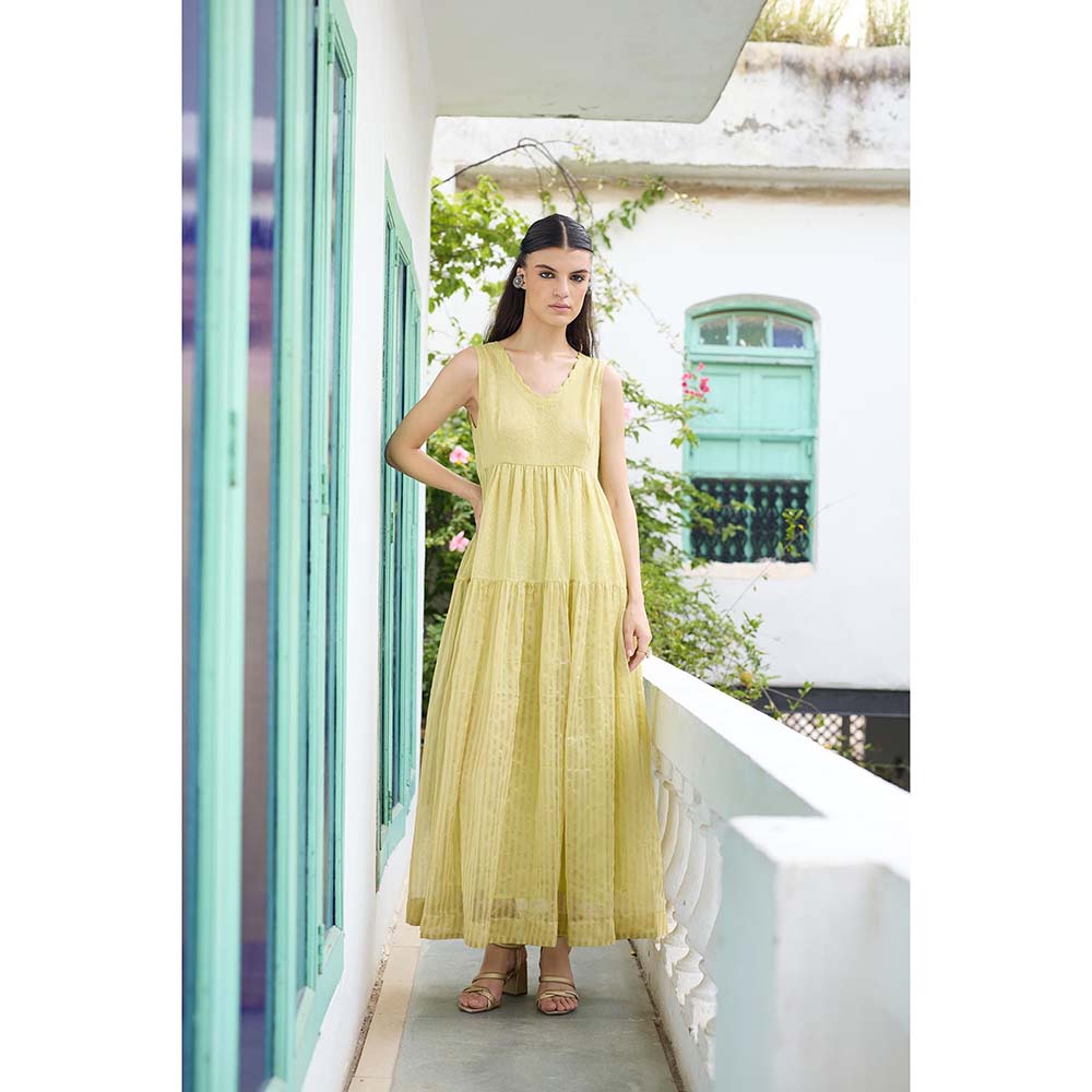 Raas Life Lime Yellow Heer Chanderi Dress