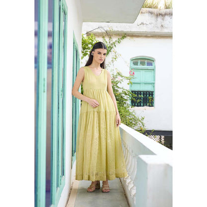 Raas Life Lime Yellow Heer Chanderi Dress