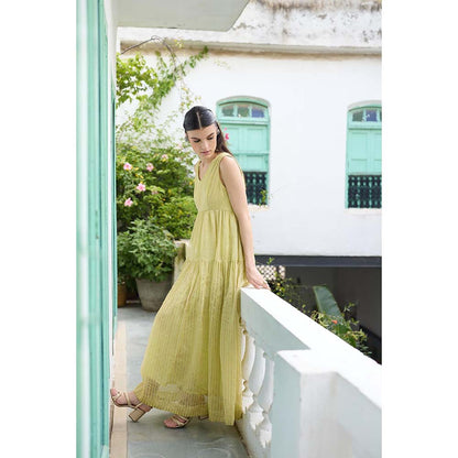 Raas Life Lime Yellow Heer Chanderi Dress