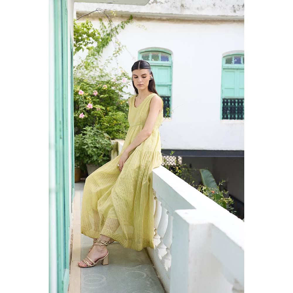 Raas Life Lime Yellow Heer Chanderi Dress