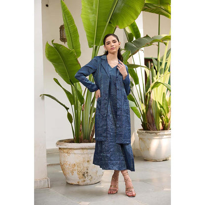 Raas Life Navy Blue Koki Stripes Slip Dress with Jacket (Set of 2)