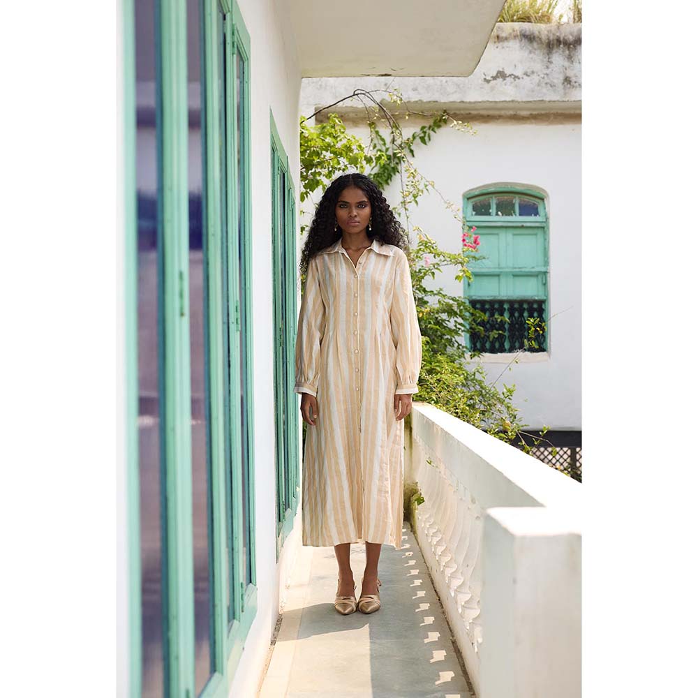 Raas Life Cream Shaha Stripes Shirt Style Dress