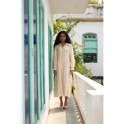 Raas Life Cream Shaha Stripes Shirt Style Dress
