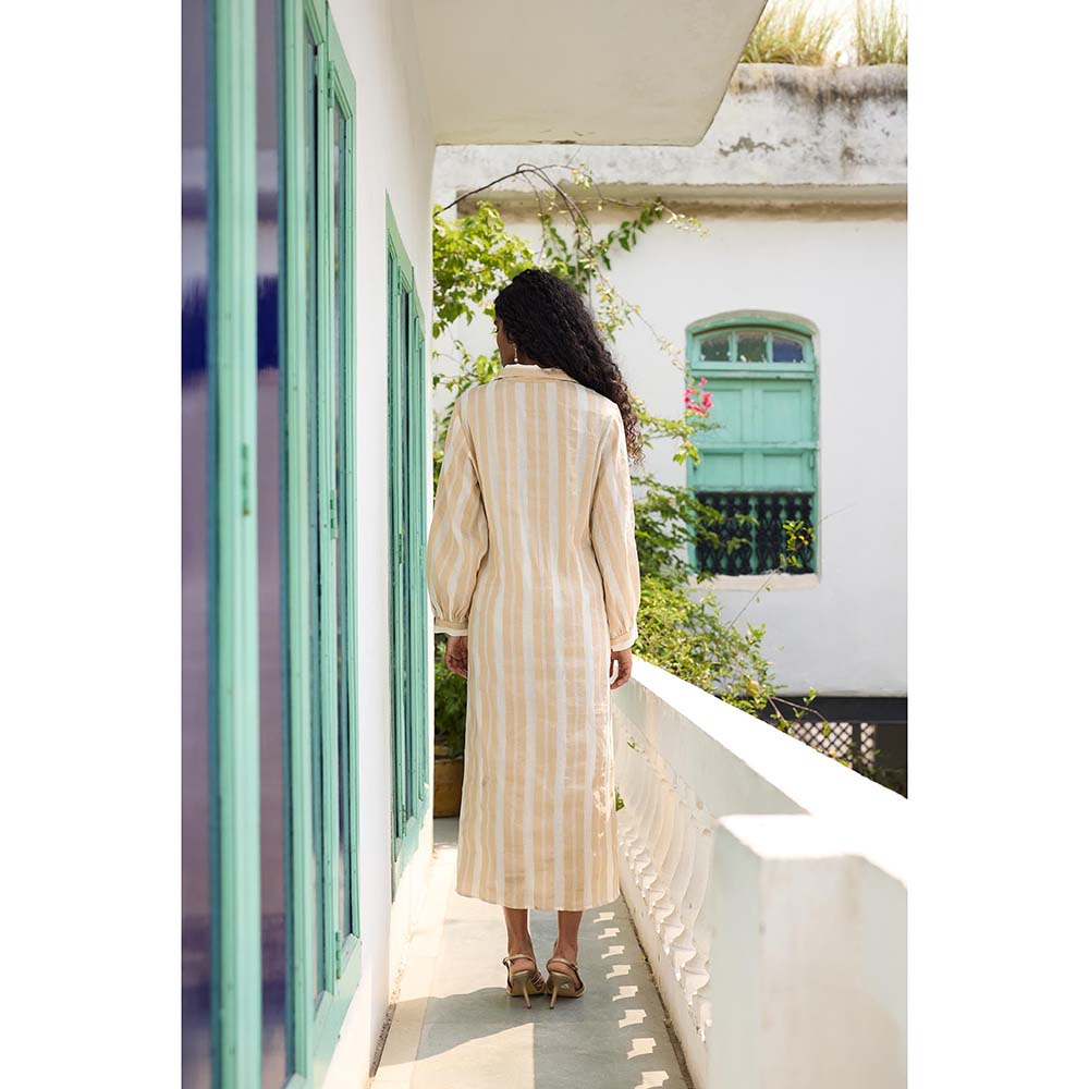 Raas Life Cream Shaha Stripes Shirt Style Dress