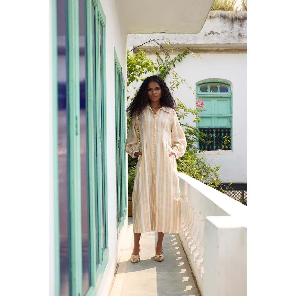 Raas Life Cream Shaha Stripes Shirt Style Dress