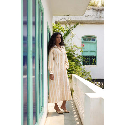 Raas Life Cream Shaha Stripes Shirt Style Dress