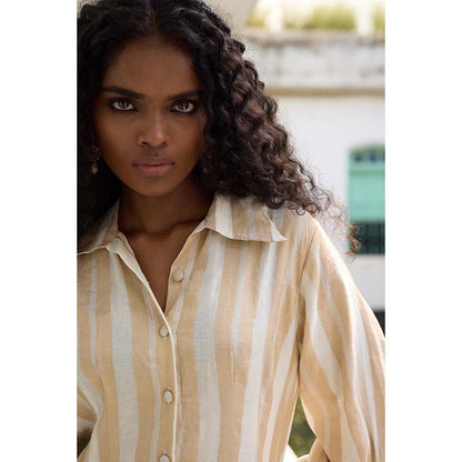 Raas Life Cream Shaha Stripes Shirt Style Dress