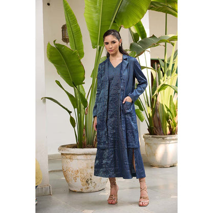 Raas Life Navy Blue Koki Stripes Dress with Jacket (Set of 2)