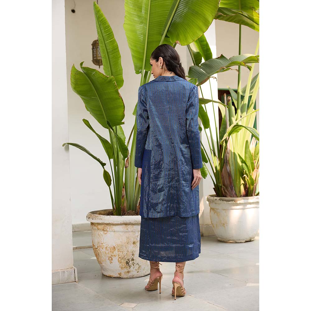 Raas Life Navy Blue Koki Stripes Dress with Jacket (Set of 2)
